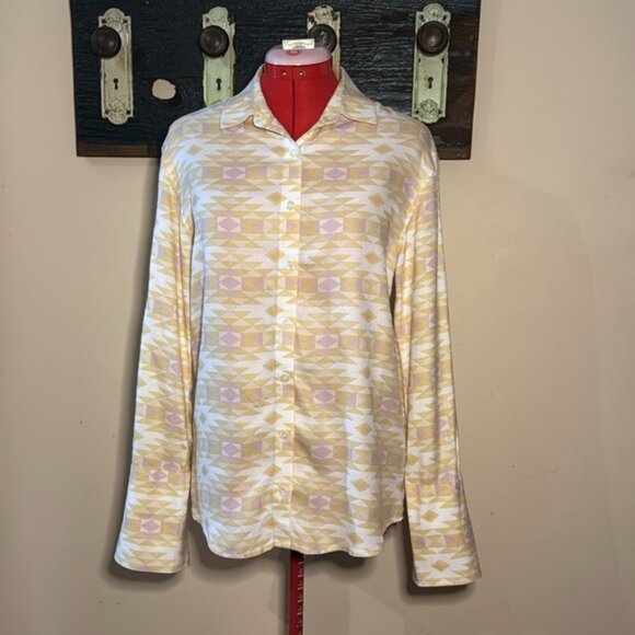 Simons Icone Yellow and Purple Geometric Patterned Button-Up Shirt Size XS - Picture 3 of 15